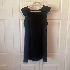 Black shift dress with ruffle sleeves